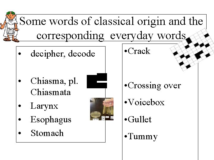 Some words of classical origin and the corresponding everyday words • decipher, decode •