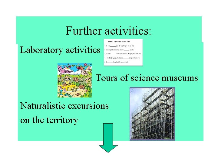 Further activities: Laboratory activities Tours of science museums Naturalistic excursions on the territory 