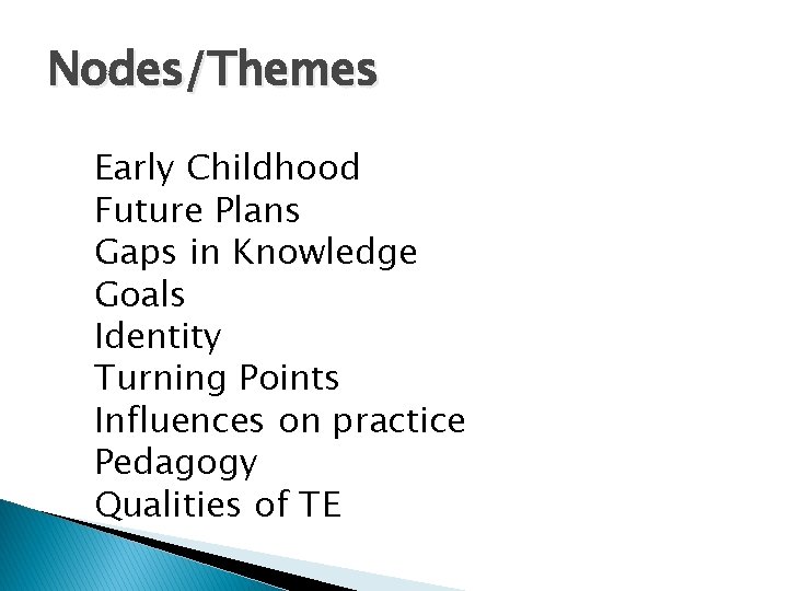 Nodes/Themes Early Childhood Future Plans Gaps in Knowledge Goals Identity Turning Points Influences on