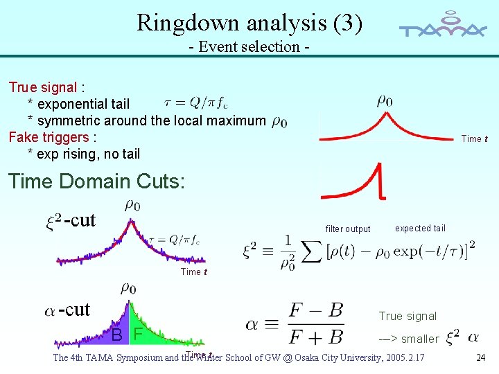 Ringdown analysis (3) - Event selection True signal : * exponential tail * symmetric
