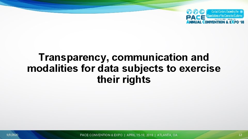 Transparency, communication and modalities for data subjects to exercise their rights 9/9/2020 PACE CONVENTION