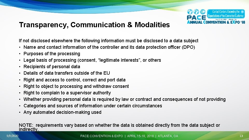 Transparency, Communication & Modalities If not disclosed elsewhere the following information must be disclosed