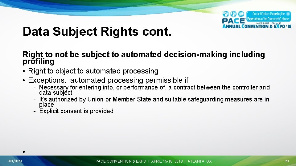 Data Subject Rights cont. Right to not be subject to automated decision-making including profiling