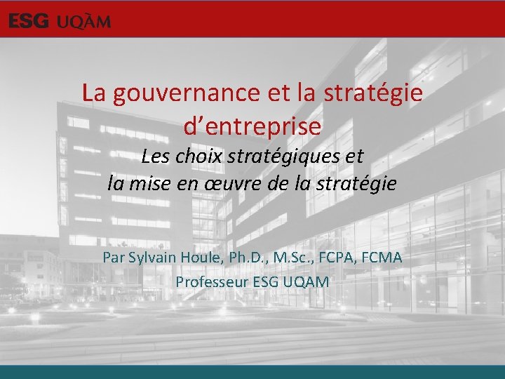 La gouvernance et la stratégie d’entreprise Les choix stratégiques et la mise en œuvre