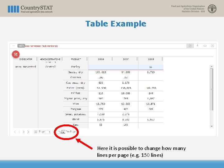 Table Example Here it is possible to change how many lines per page (e.