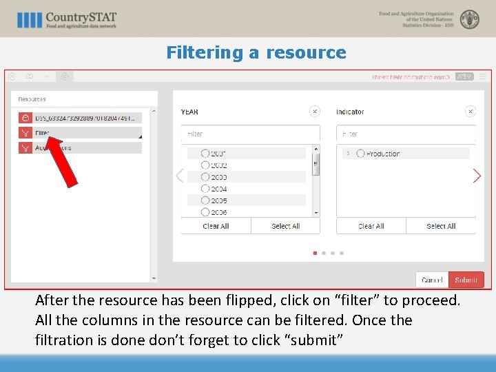 Filtering a resource After the resource has been flipped, click on “filter” to proceed.