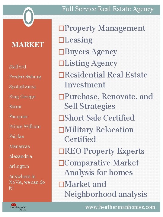 Full Service Real Estate Agency �Property Management MARKET �Leasing �Buyers Agency Stafford �Listing Agency