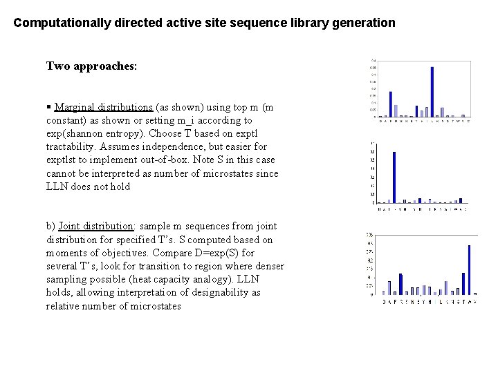 Computationally directed active site sequence library generation Two approaches: § Marginal distributions (as shown)