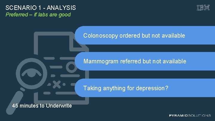 SCENARIO 1 - ANALYSIS Preferred – if labs are good Colonoscopy ordered but not