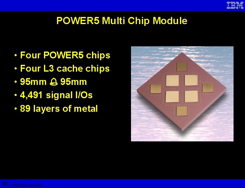 POWER 5 Multi Chip Module • • • 22 Four POWER 5 chips Four