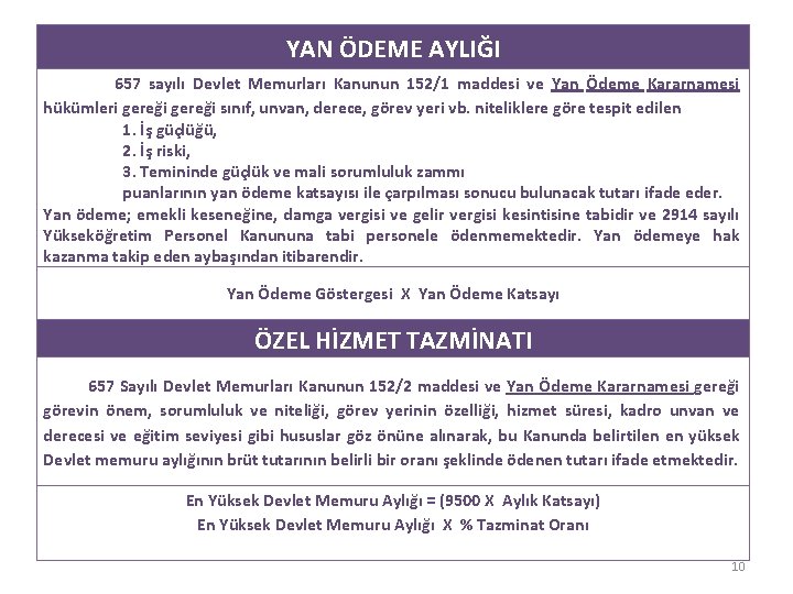 YAN ÖDEME AYLIĞI 657 sayılı Devlet Memurları Kanunun 152/1 maddesi ve Yan Ödeme Kararnamesi