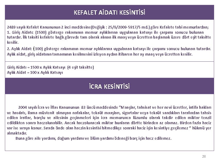 KEFALET AİDATI KESİNTİSİ 2489 sayılı Kefalet Kanununun 2 inci maddesine(Değişik : 25/6/2009 -5917/5 md.