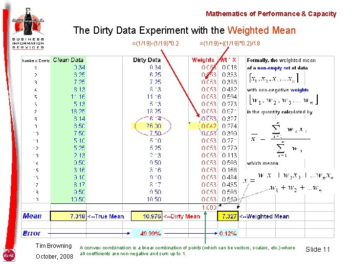 Mathematics of Performance & Capacity The Dirty Data Experiment with the Weighted Mean =(1/19)-(1/19)*0.