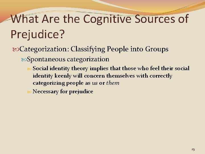 What Are the Cognitive Sources of Prejudice? Categorization: Classifying People into Groups Spontaneous categorization