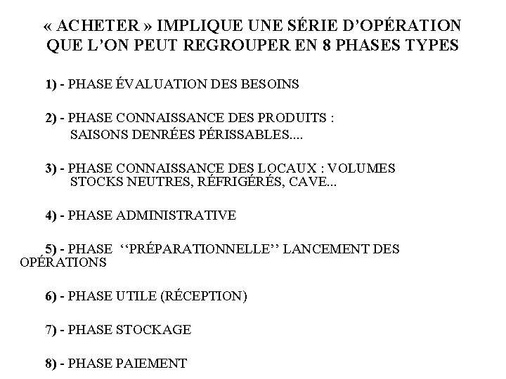  « ACHETER » IMPLIQUE UNE SÉRIE D’OPÉRATION QUE L’ON PEUT REGROUPER EN 8