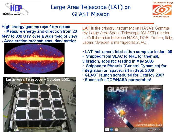 Large Area Telescope (LAT) on GLAST Mission High energy gamma rays from space -