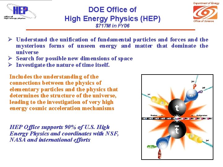 Department of Energy DOE Office of High Energy Physics (HEP) Office of Science $717