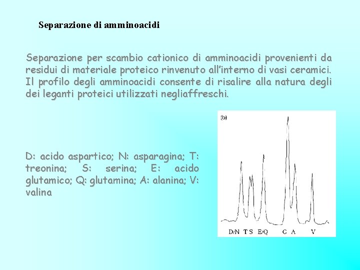 Separazione di amminoacidi Separazione per scambio cationico di amminoacidi provenienti da residui di materiale