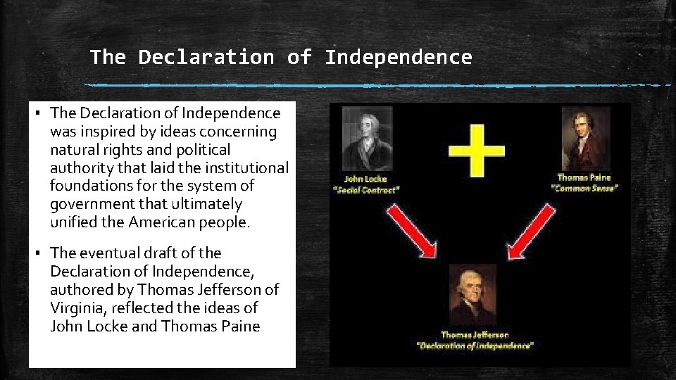 The Declaration of Independence ▪ The Declaration of Independence was inspired by ideas concerning