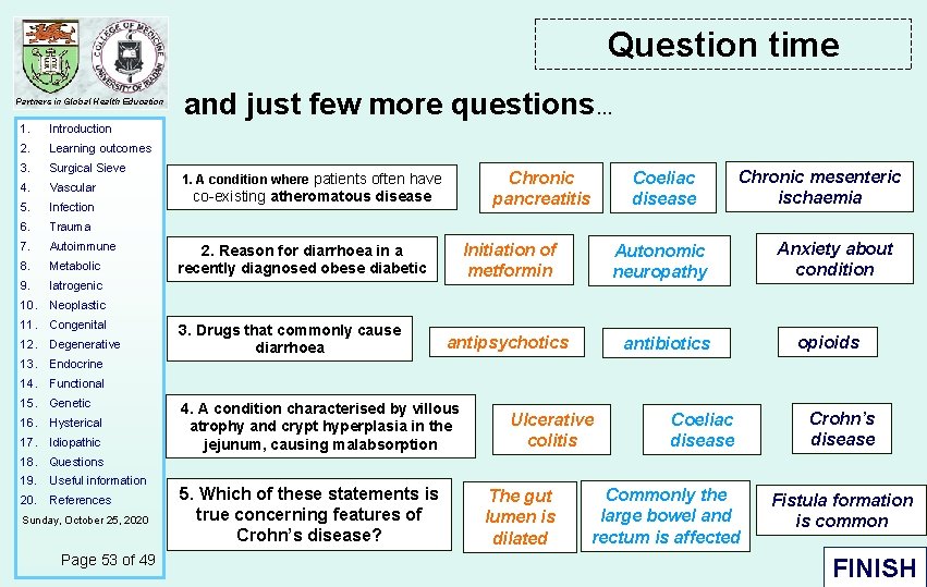 Question time Partners in Global Health Education 1. Introduction 2. Learning outcomes 3. Surgical