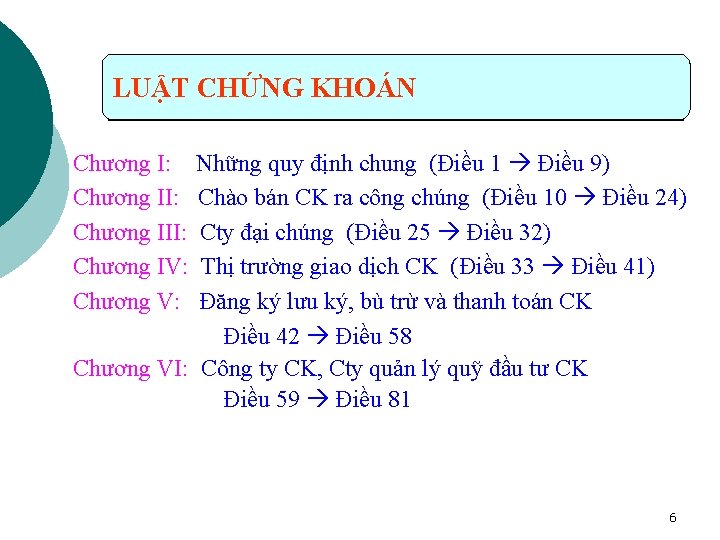 LUẬT CHỨNG KHOÁN Chương I: Những quy định chung (Điều 1 Điều 9) Chương