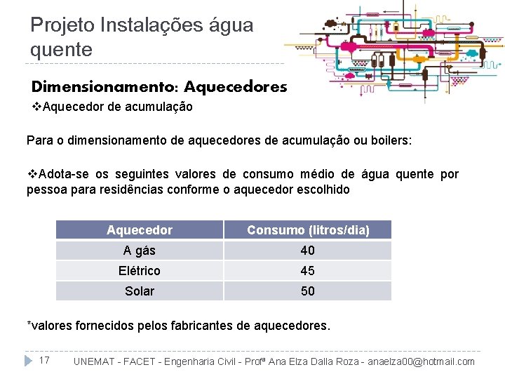 Projeto Instalações água quente Dimensionamento: Aquecedores v. Aquecedor de acumulação Para o dimensionamento de