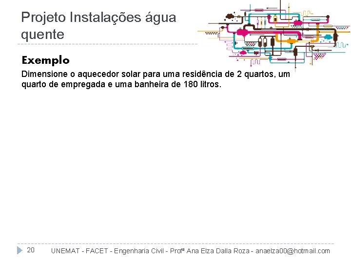 Projeto Instalações água quente Exemplo Dimensione o aquecedor solar para uma residência de 2