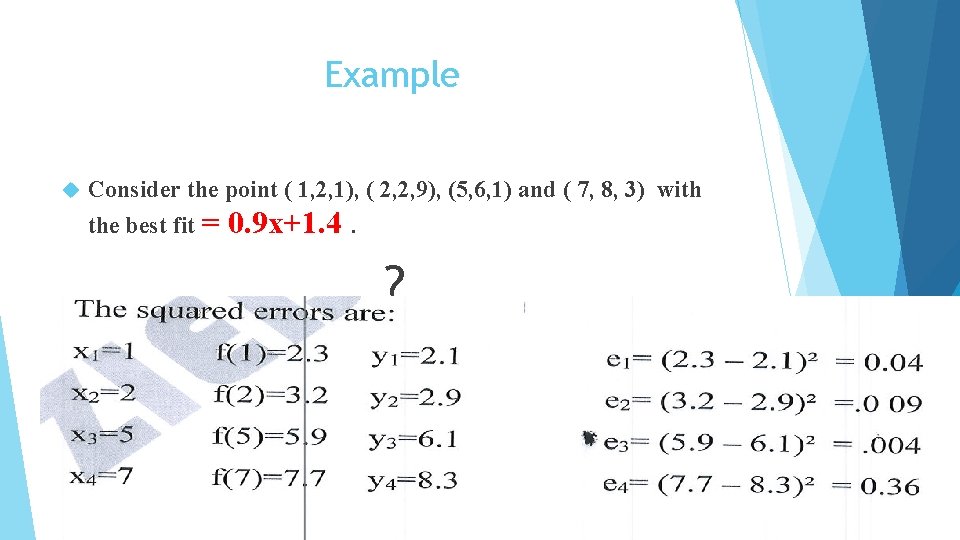 Example Consider the point ( 1, 2, 1), ( 2, 2, 9), (5, 6,