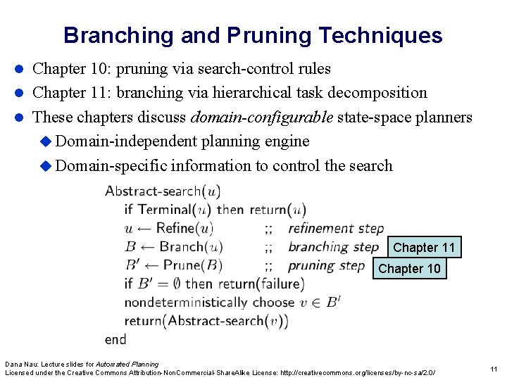 Branching and Pruning Techniques Chapter 10: pruning via search-control rules Chapter 11: branching via