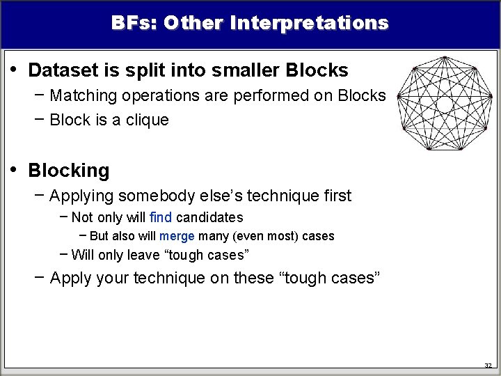 BFs: Other Interpretations • Dataset is split into smaller Blocks − Matching operations are BFs: Other Interpretations • Dataset is split into smaller Blocks − Matching operations are