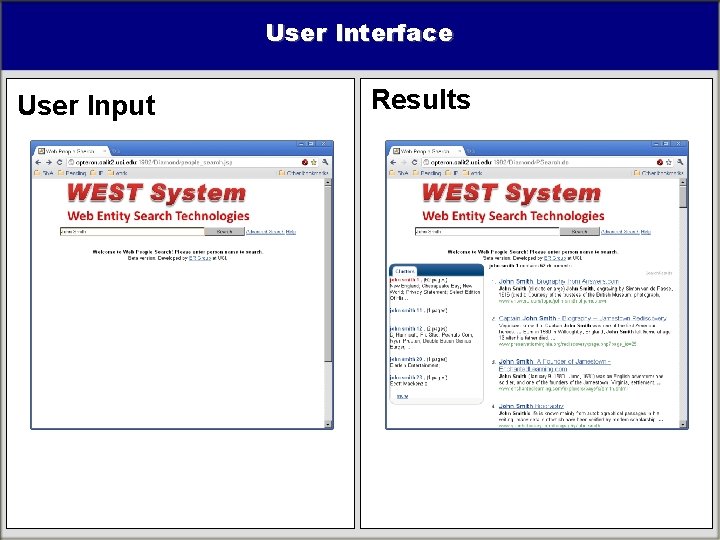 User Interface User Input Results User Interface User Input Results