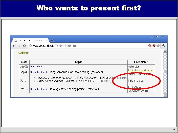 Who wants to present first? 8 Who wants to present first? 8