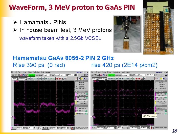 Wave. Form, 3 Me. V proton to Ga. As PIN Ø Hamamatsu PINs Ø