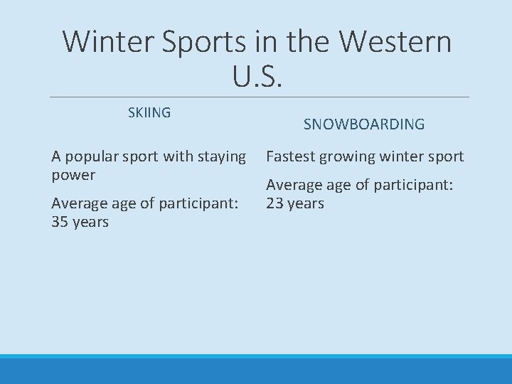 Winter Sports in the Western U. S. SKIING A popular sport with staying power