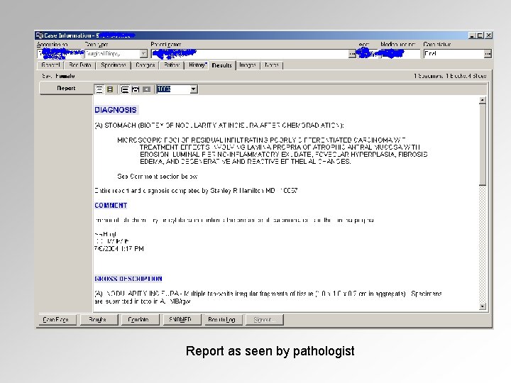 Report as seen by pathologist 