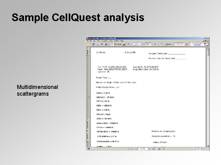Sample Cell. Quest analysis Multidimensional scattergrams 