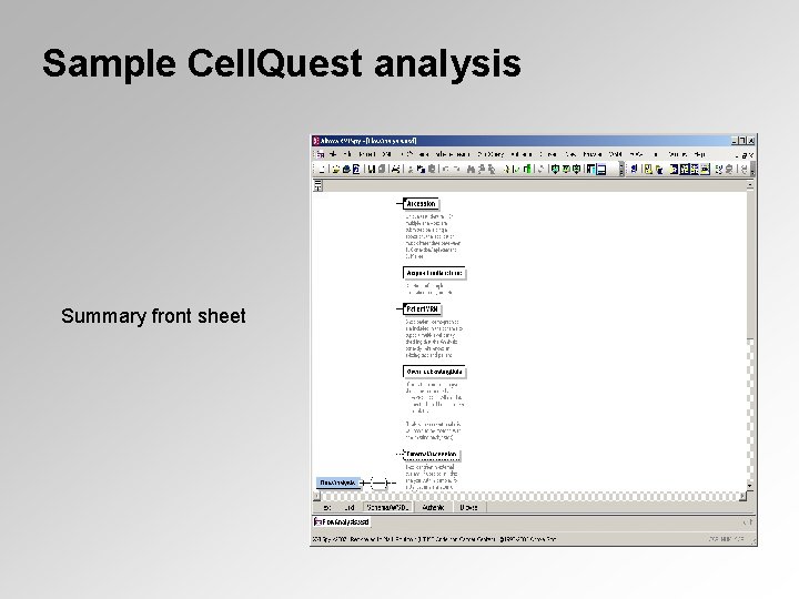 Sample Cell. Quest analysis Summary front sheet 