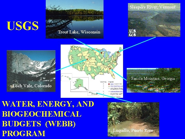 Sleepers River, Vermont USGS Trout Lake, Wisconsin Panola Mountain, Georgia Loch Vale, Colorado WATER,