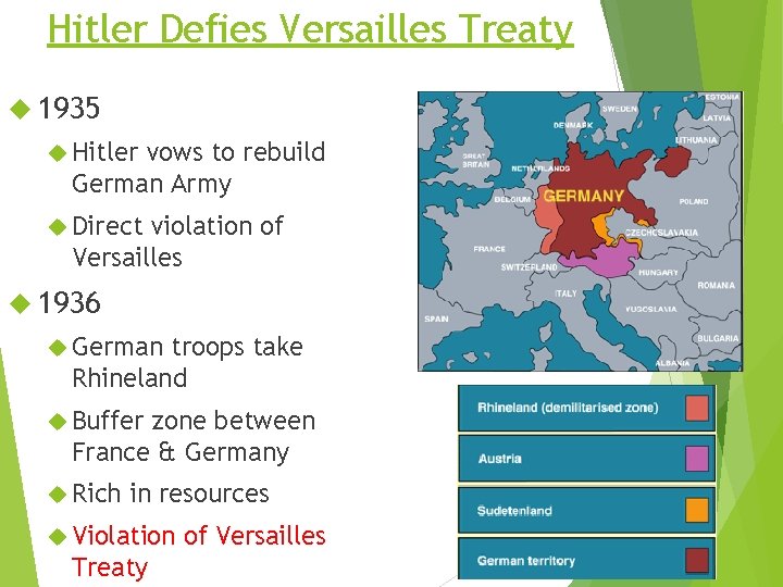 Hitler Defies Versailles Treaty 1935 Hitler vows to rebuild German Army Direct violation of