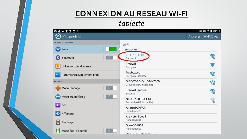 CONNEXION AU RESEAU WI-FI tablette 