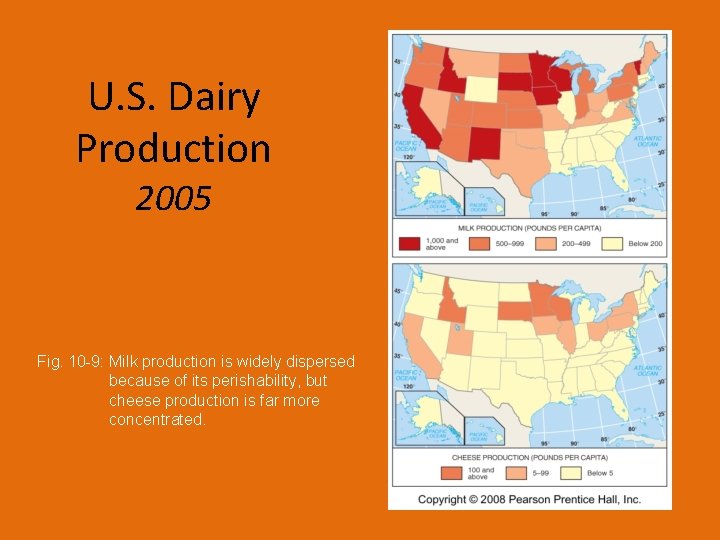 U. S. Dairy Production 2005 Fig. 10 -9: Milk production is widely dispersed because