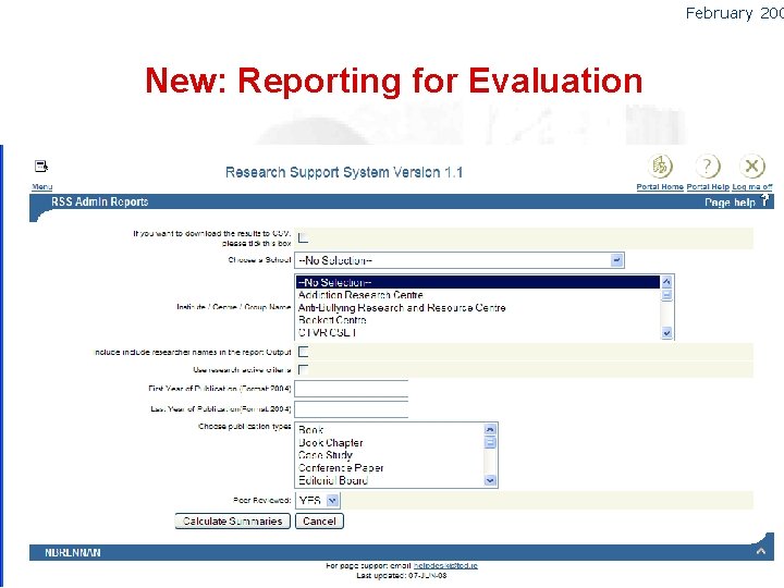 February 200 New: Reporting for Evaluation 