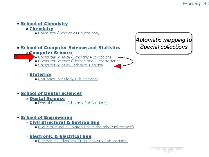 February 200 Automatic mapping to Special collections 