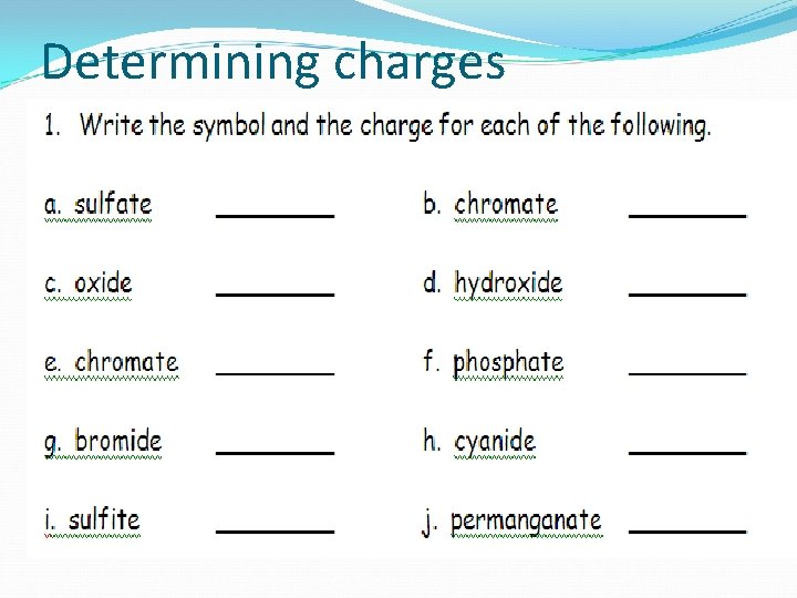Determining charges Determining charges