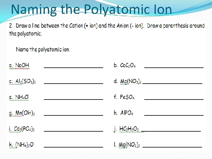 Naming the Polyatomic Ion Naming the Polyatomic Ion