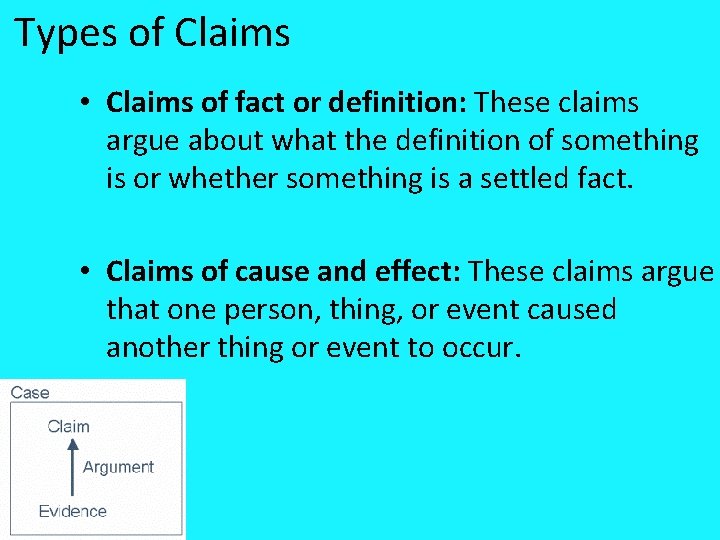 Types of Claims • Claims of fact or definition: These claims argue about what