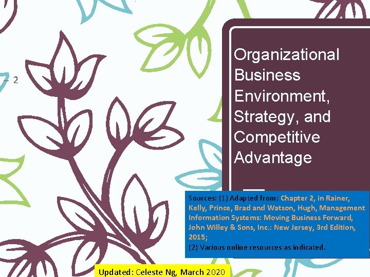 Organizational Business Environment, Strategy, and Competitive Advantage – 2 Sources: (1) Adapted from: Chapter