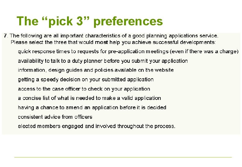 The “pick 3” preferences 