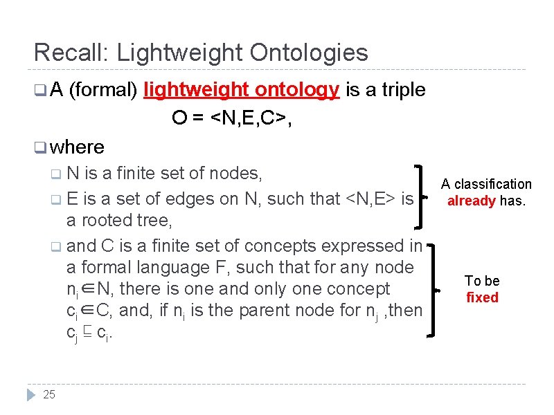 Recall: Lightweight Ontologies q. A (formal) lightweight ontology is a triple O = <N,