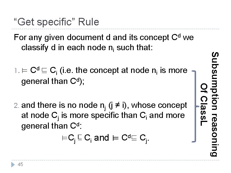 “Get specific” Rule 1. ⊨ Cd ⊑ Ci (i. e. the concept at node